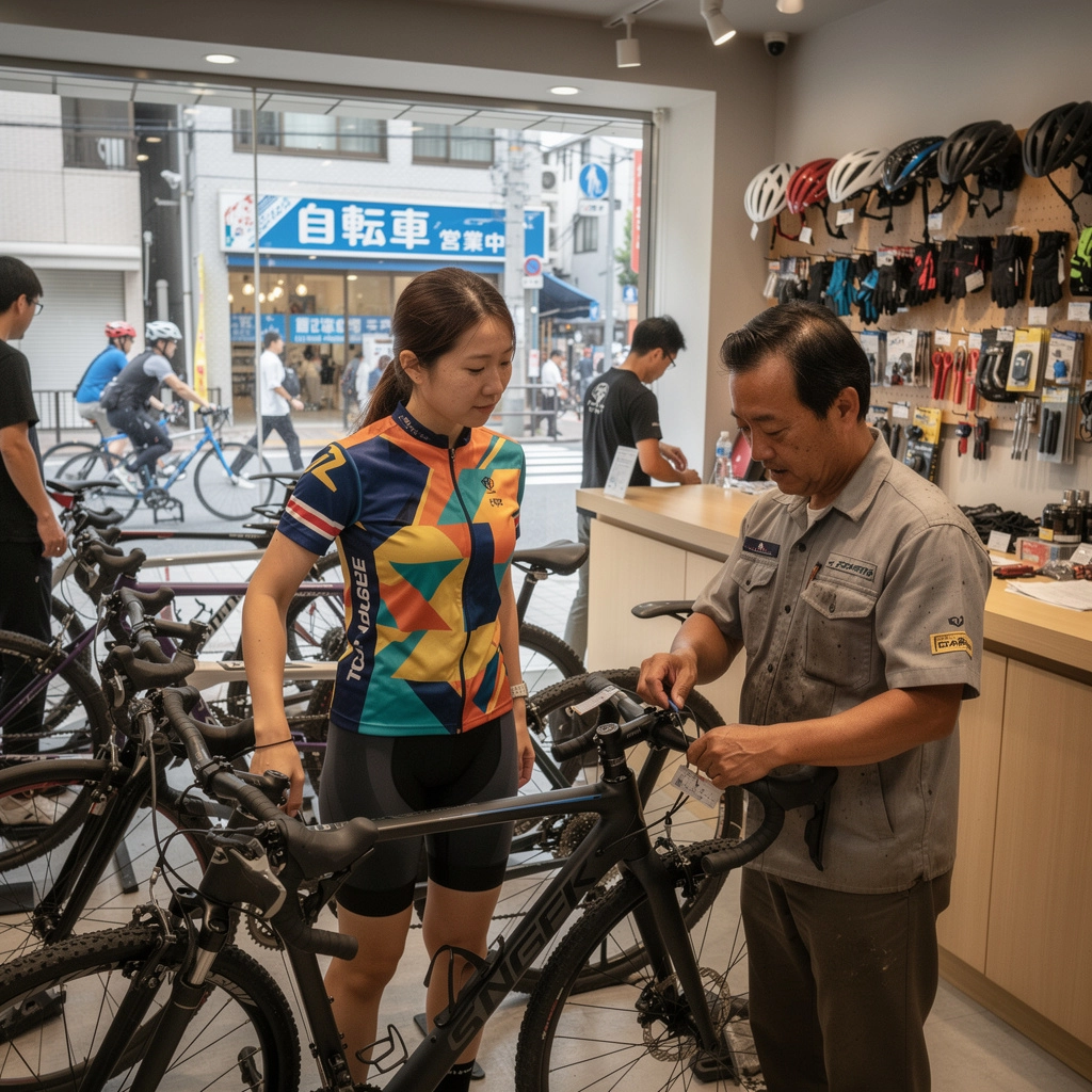 地図を見ながらルートを確認しているサイクリストの後ろ姿