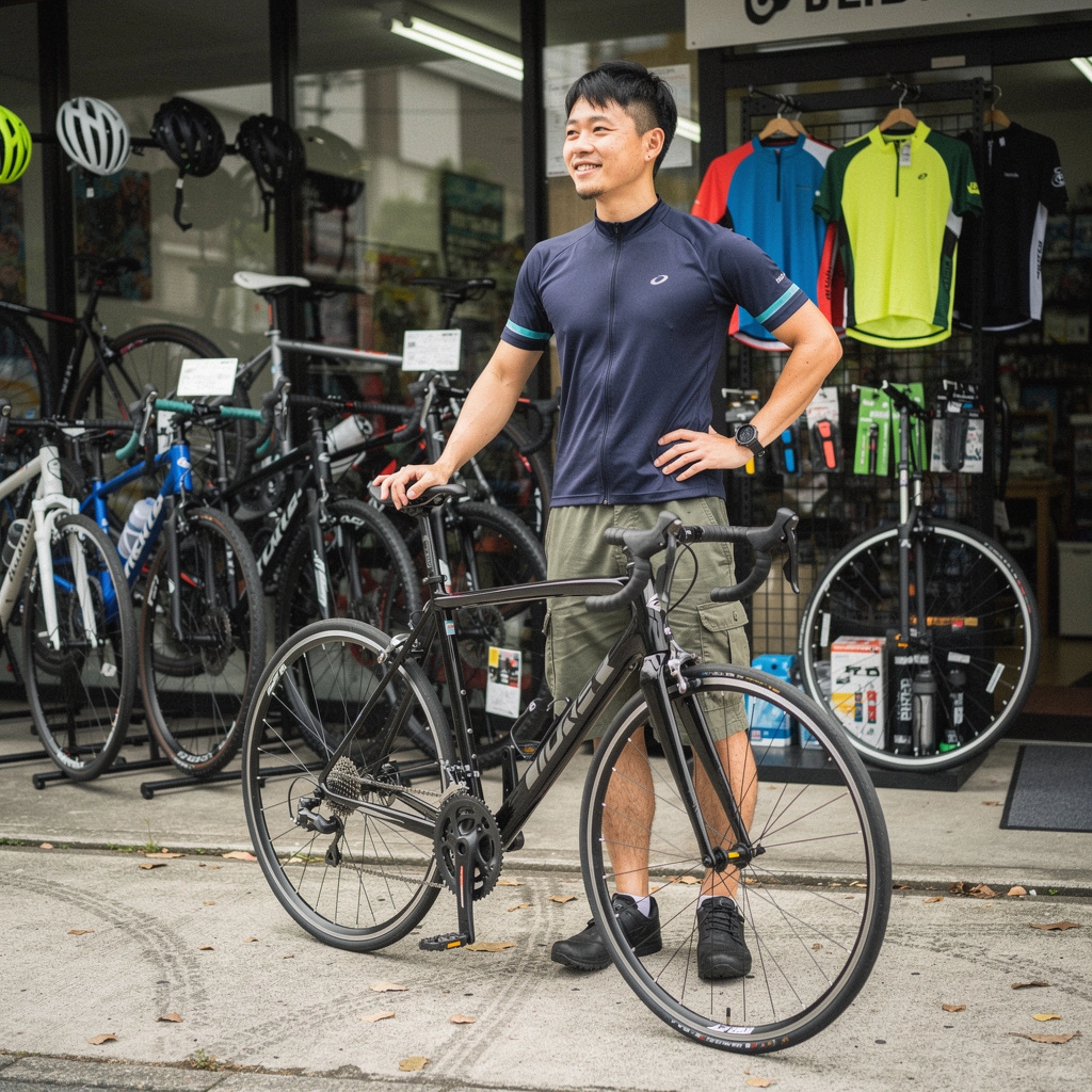 自転車のパーツを整理している作業台の全景